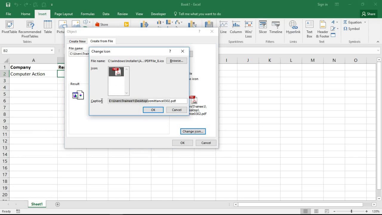 Embed PDF into an Excel Spreadsheet YouTube