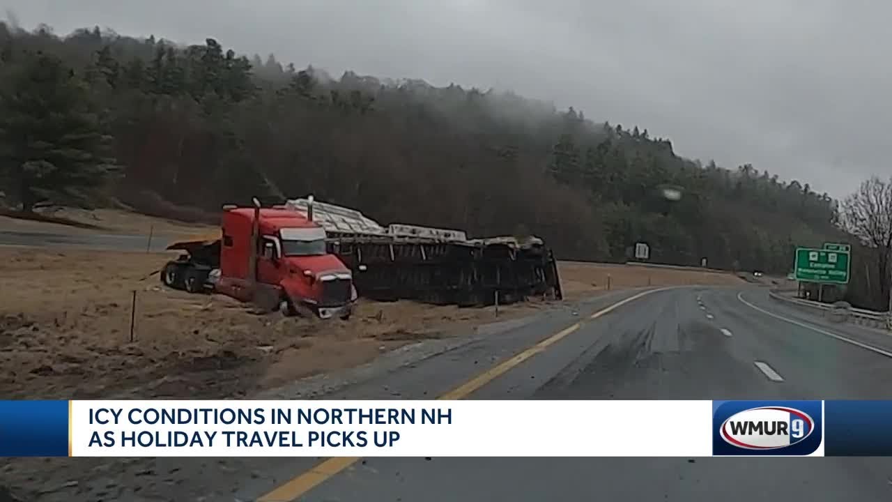 Icy conditions in northern NH lead to crashes - YouTube