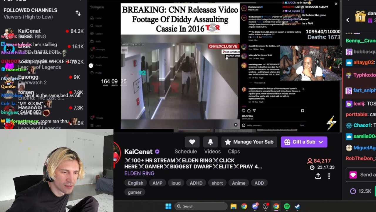 xQc reacts to Kai Cenat reacting to CNN Diddy Assault Footage - YouTube