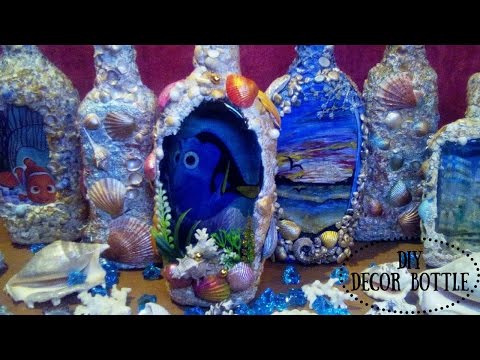 DIY Декор бутылок 3d в морском стиле своими руками. Украшение бутылки "Подводный мир 3D"