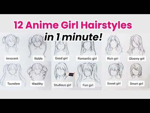 12 Anime girl hairstyle ideas compilation in 1 min | How to draw anime hair (time-lapse)