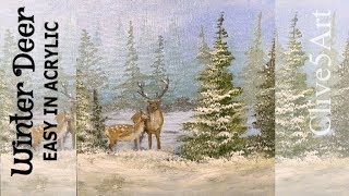 painting tutorial acrylic christmas easy deer tree beginners snowy