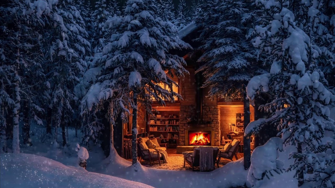 Snowfall & Crackling Fireplace 7/24 ❄️🔥 | Cozy Winter Cabin Ambience
