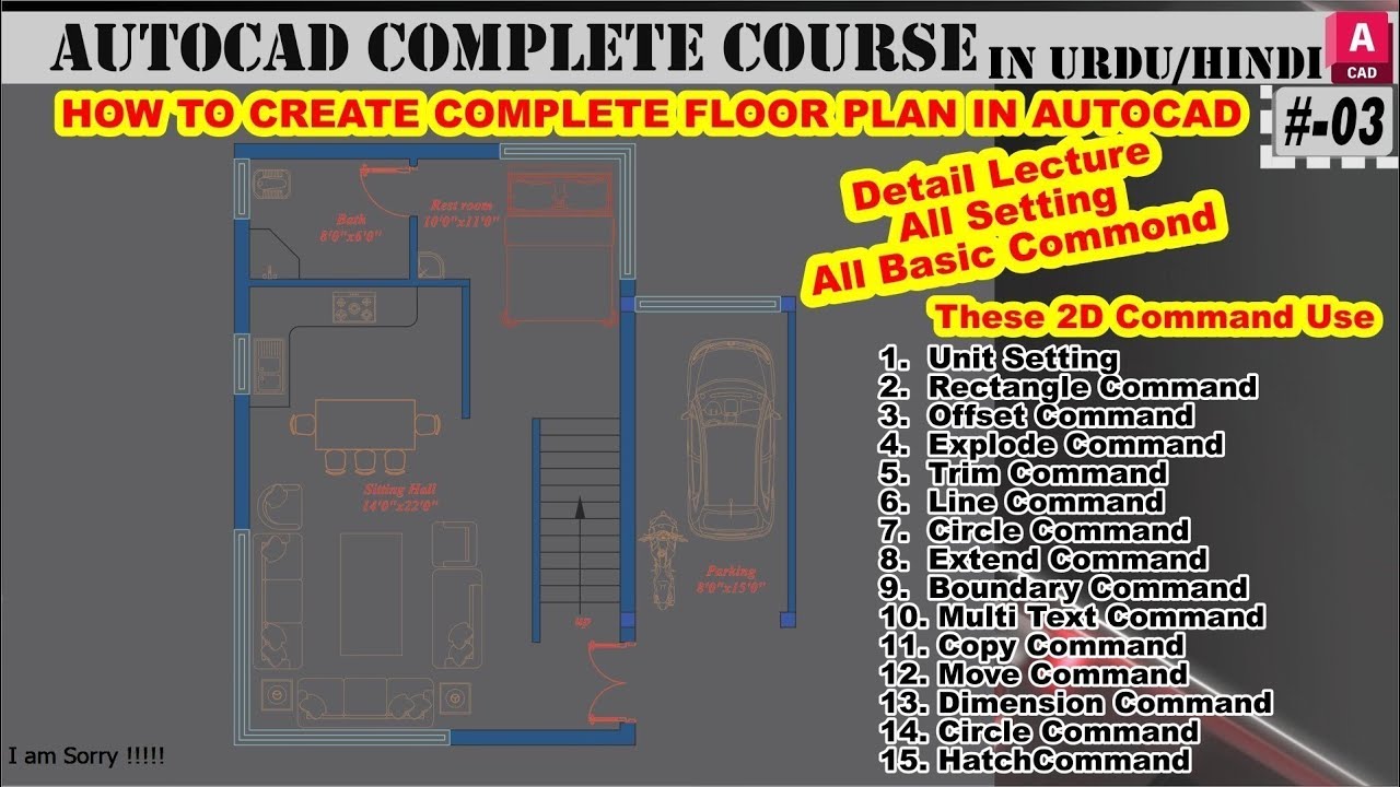 #3 | AutoCAD Simple Floor Plan Tutorial for Beginner | All 2d Command ...