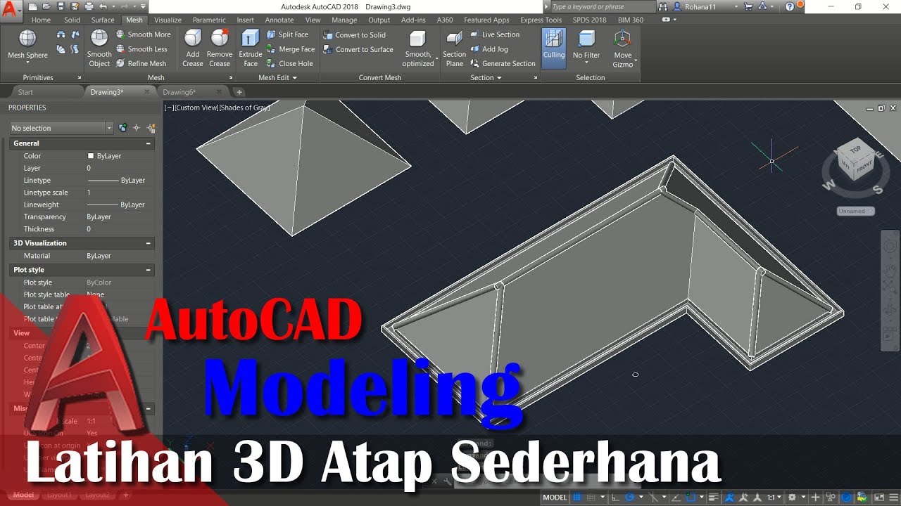 Latihan AutoCAD  Membuat  3D Atap Sederhana Untuk  Pemula  