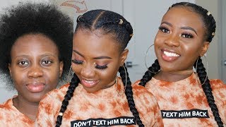 2 FEEDIN BRAIDS ON YOURSELF | SHORT 4C NATURAL HAIR (QUICK AND EASY) | NO HEAT Protective Style