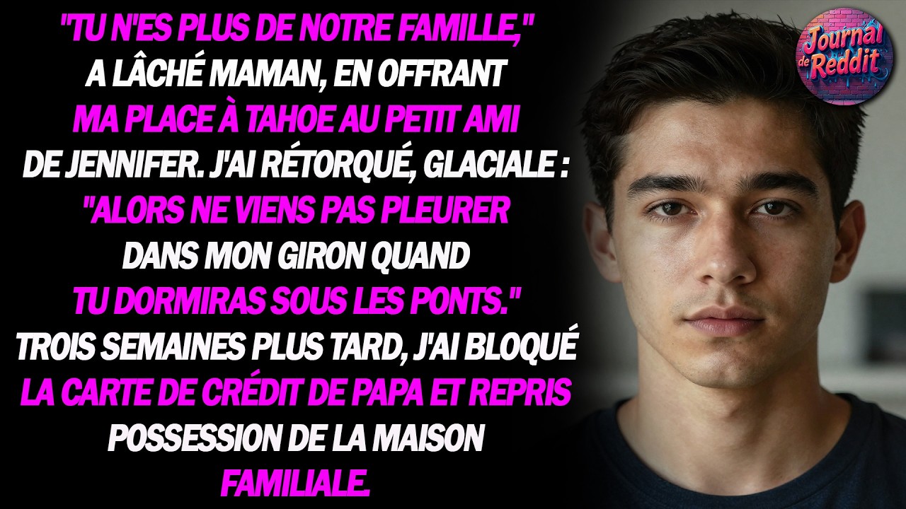 « Vous n’êtes plus vraiment ma famille », m’a dit ma mère en donnant ma place dans le voyage à Richard, le petit ami de ma sœur depuis deux mois. J’ai encaissé, sans un mot. Une semaine plus tard,...