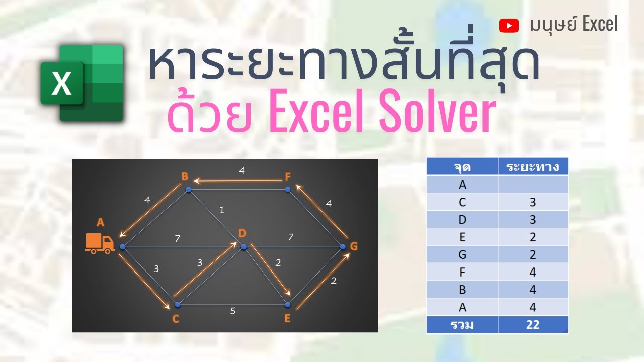 โปรแกรมคำนวณระยะทาง  New  สอนใช้ Excel Solver หาระยะทางสั้นที่สุด สำหรับวางแผนการเดินทางขนส่ง