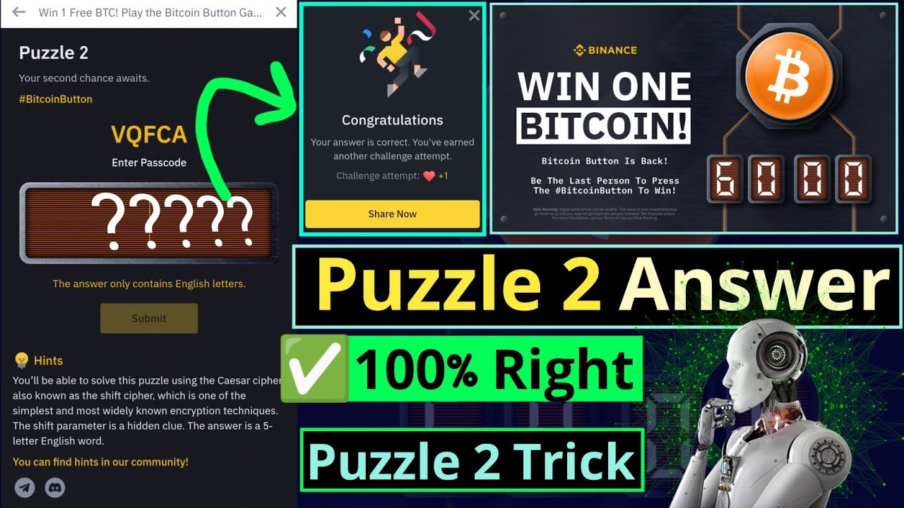 Puzzle 2 Answer | Binance Bitcoin Button | Passcode of VQFCA | New Tricks -  YouTube