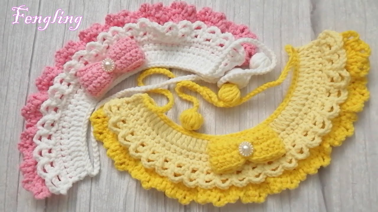 #1 crochet pet collar two-layer lace and bow cat collar ปลอกคอสัตว์เลี้ยง