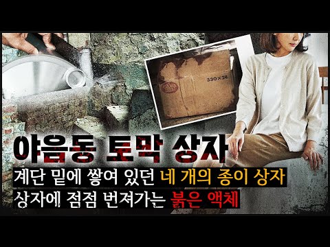 4개의 토막상자 주택 계단 밑에 놓여 있던 네 개의 종이 상자 