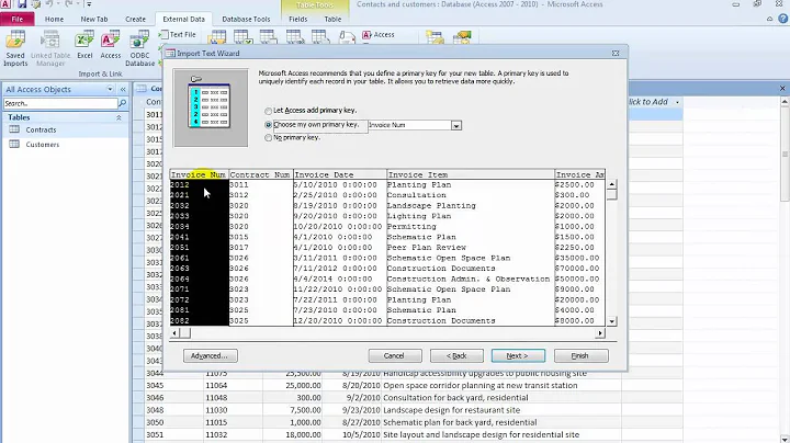 Importing data into tables and linking the tables in Access 2010