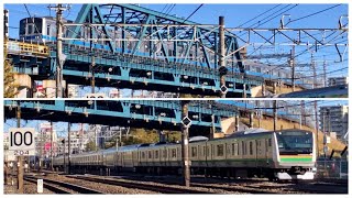 小田急1000形1091F&JR東日本E233系コツE-11編成+E231系コツS-08編成の走行シーン(2024.12.8)