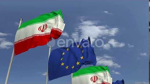 Waving Flags of Iran and the EU on Sky Background | Motion Graphics - Envato elements