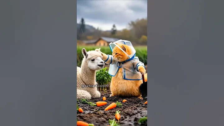 Watch the video about Big Cat And Baby Camel Carrying Carrots - #catlover #funny #cat #shorts #catshorts #pets #camel