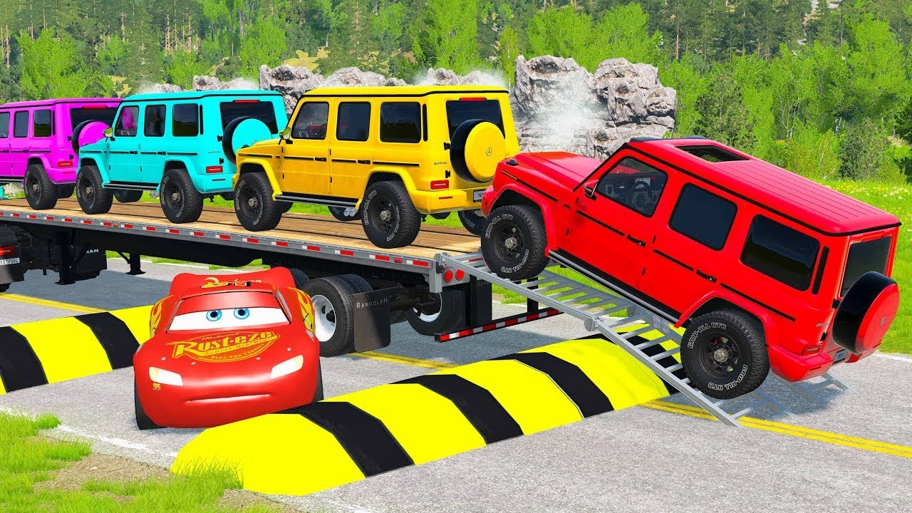 Flatbed Truck McQueen | Transportation with Truck - Pothole vs Car #41 | BeamNG.Drive Gameplay