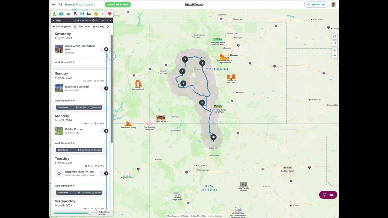 A critique of RoadTripper's itinerary panel