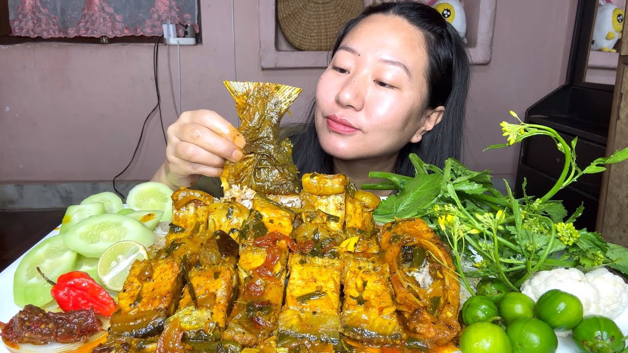 Fish Curry & Raw Veggies, Bitter Eggplant, Mustard Green, Cucumber, Cauliflower, king Chilli, Lemon 