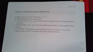 Unit 4 Lesson 2 Combining Functions Algebraically