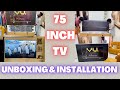 Vu masterpiece glo qled 75 inch 2022 120hz 4k tv installation  review  100w audio  in telugu