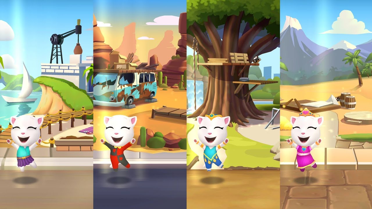 Talking Tom Gold Run Neon Angela vs Carnival Angela vs Genie Angela vs Princess Angela Gameplay