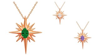 Sterling Silver Pole Star Pendant Necklace Gold Plated Green Zircon