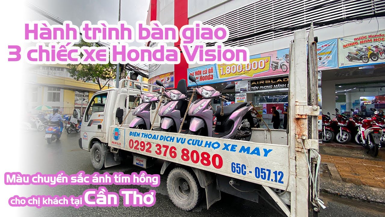 Bàn giao 3 xe Vision ánh tím hồng Promax cho chị khách... - youtube