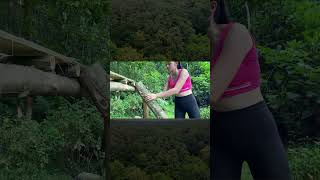 Primitive Skills: Girl Builds Bamboo House in Forest with Puppy | Part 2 #camping