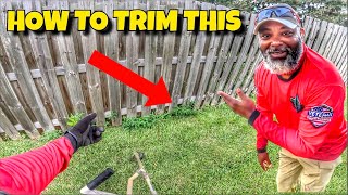 How to trim\ weedeat a shadow box fence without damages