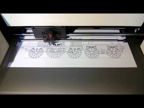 Fast IBM 6182 pen plotter drawing the Adler steam locomotive