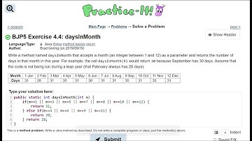 Java Practice It | 4.4 daysInMonth | if/ else/ else if statements, int return method, int parameters