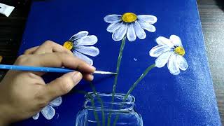 Easy Acrylic painting daisy flowers | acrylic painting for beginners | acrylic painting tutorial