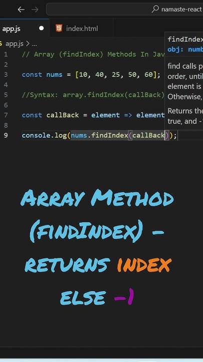 JavaScript Array Method findIndex #shorts #ytshorts #javascript - YouTube