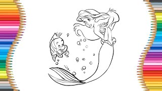 Küçük Deniz Kızı, Sebastian Çizimi -Çocuklar için Kolay Çizim -How to Draw Little Mermaid, Sebastian