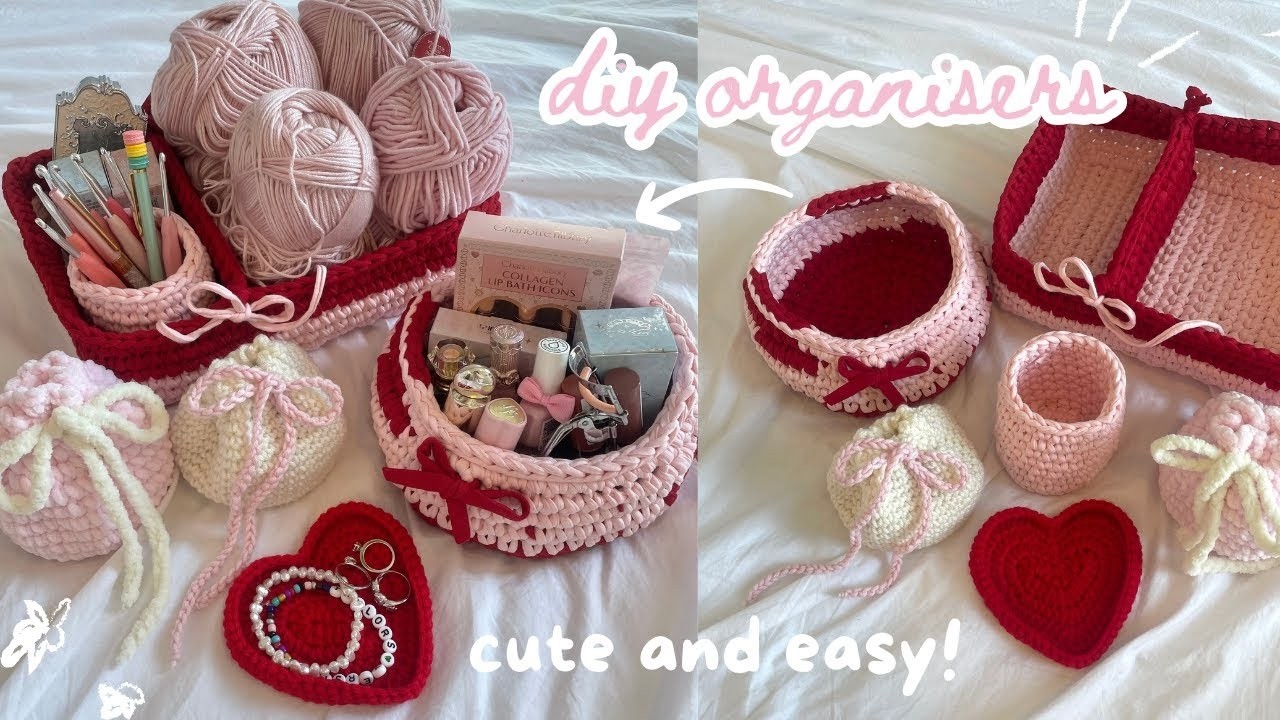 the EASIEST way to crochet organizers (any size!) | pouches, storage baskets, & heart tray #crochet