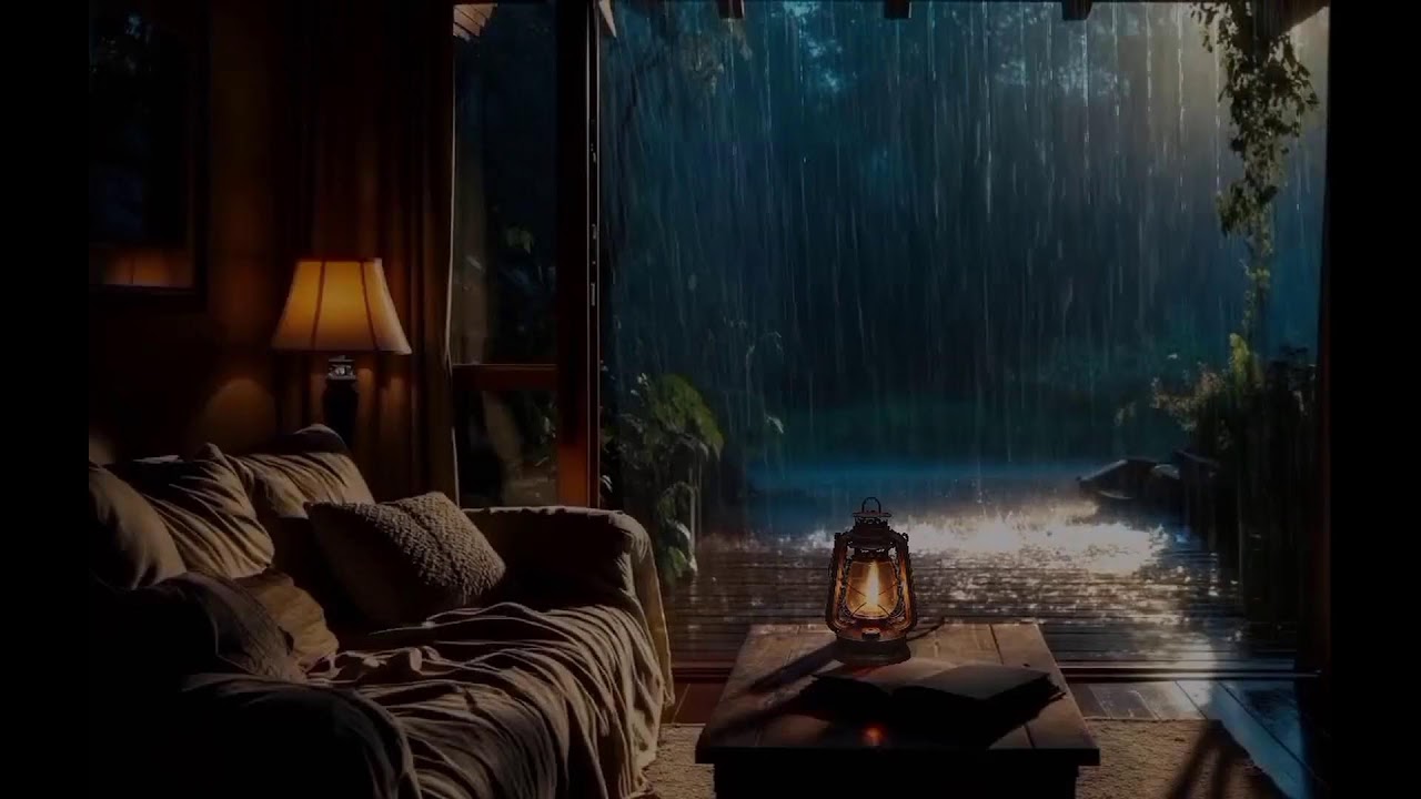 Steady Rain and Soft Thunder | Peaceful Indoor Night Scene | rain sounds for sleep USA