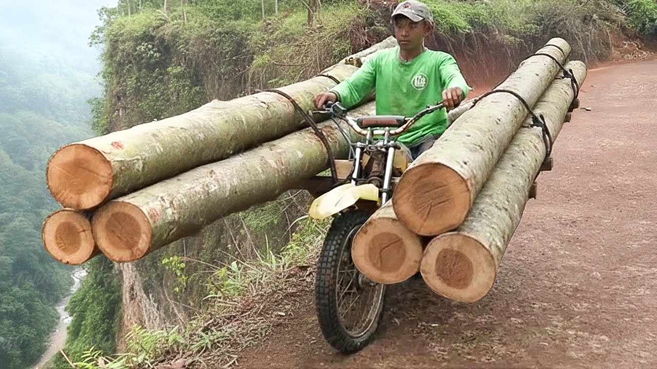 Riding Extremely Dangerous Log Transport Bikes In Indonesia