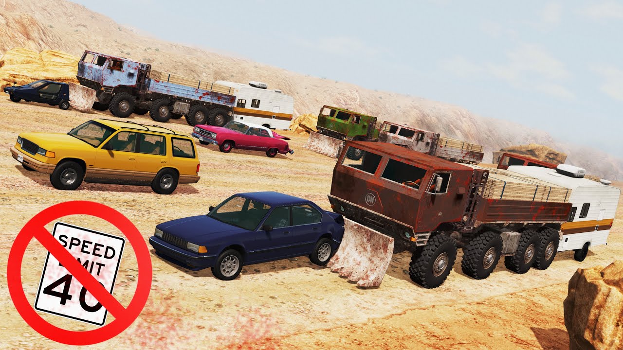 BeamNG Drive - Six 8x8 BigRig vs Heavy Traffic