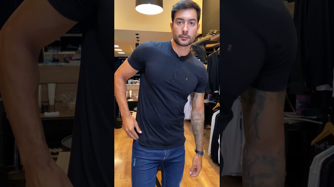 Camiseta Henley Masculina Preto