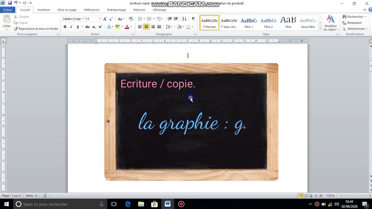 Ecriture / copie : La graphie