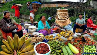 Wonderful Weekly Village Market In Mountain Nepal | Farmers Lifestyle  | Organic Vegetable & Fruits