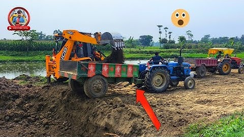Eicher tractor 551 and new JCB 3DX ECO xpert plus trolley loading video JCB se Mitti loading