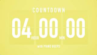 4 Hour Countdown Timer ⏳ Flip Clock with Piano Beeps 🎹🟡