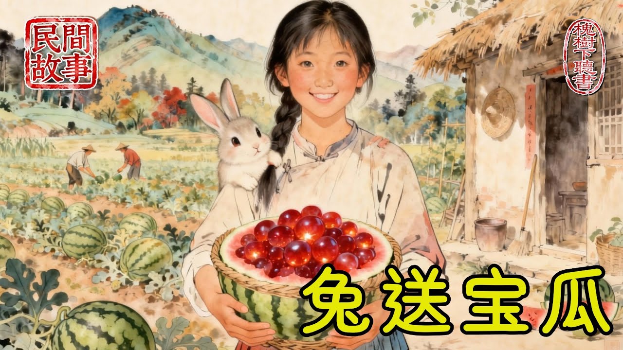 大伯占了孤女家田地還趕她出門，孤女在深山開荒種瓜，救了山中野兔，野兔帶來瓜種，結出的西瓜裏竟長出紅瑪瑙！#民間故事 #傳統文化 #原創虛構 #華語有聲書 #槐樹下聽書