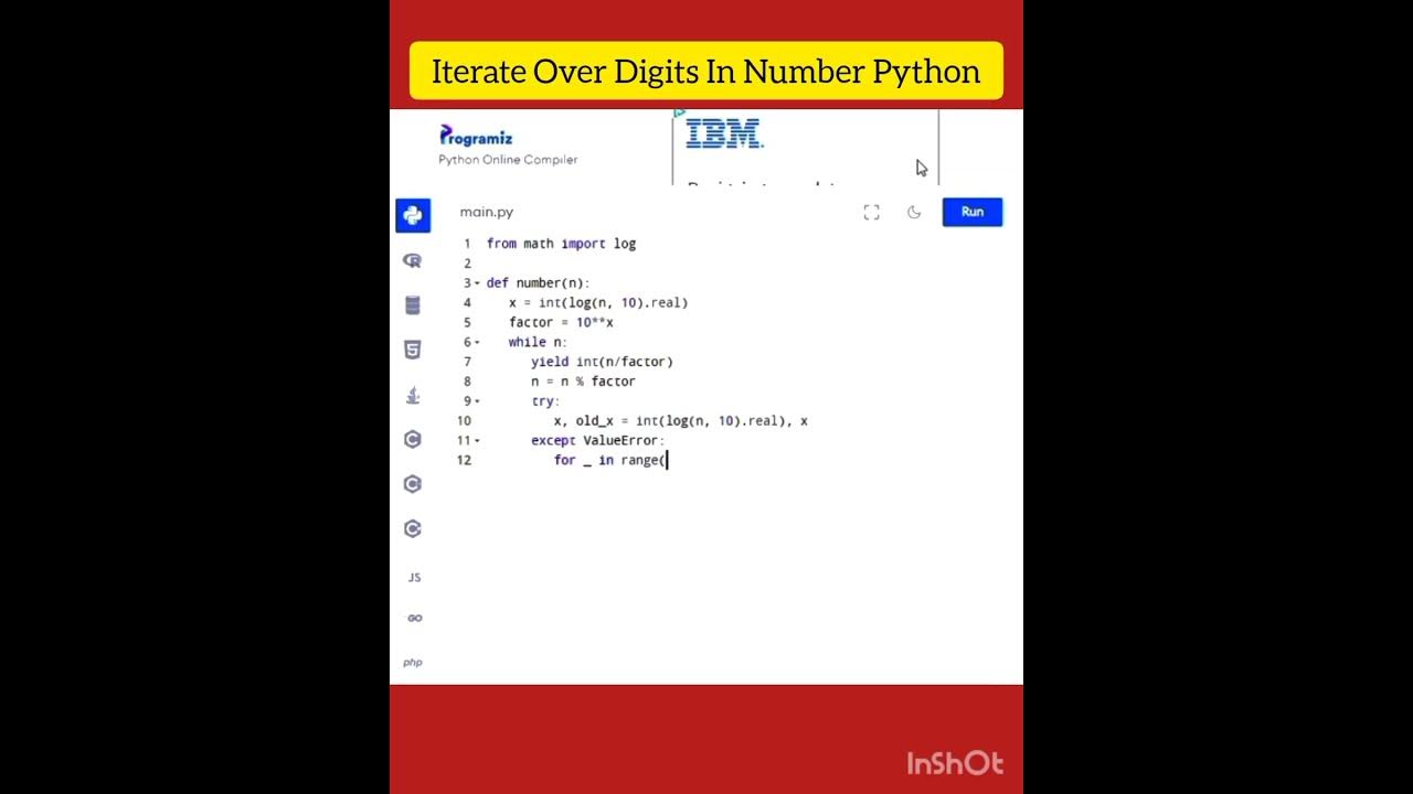 ITERATE OVER DIGITS IN NUMBER PYTHON - YouTube