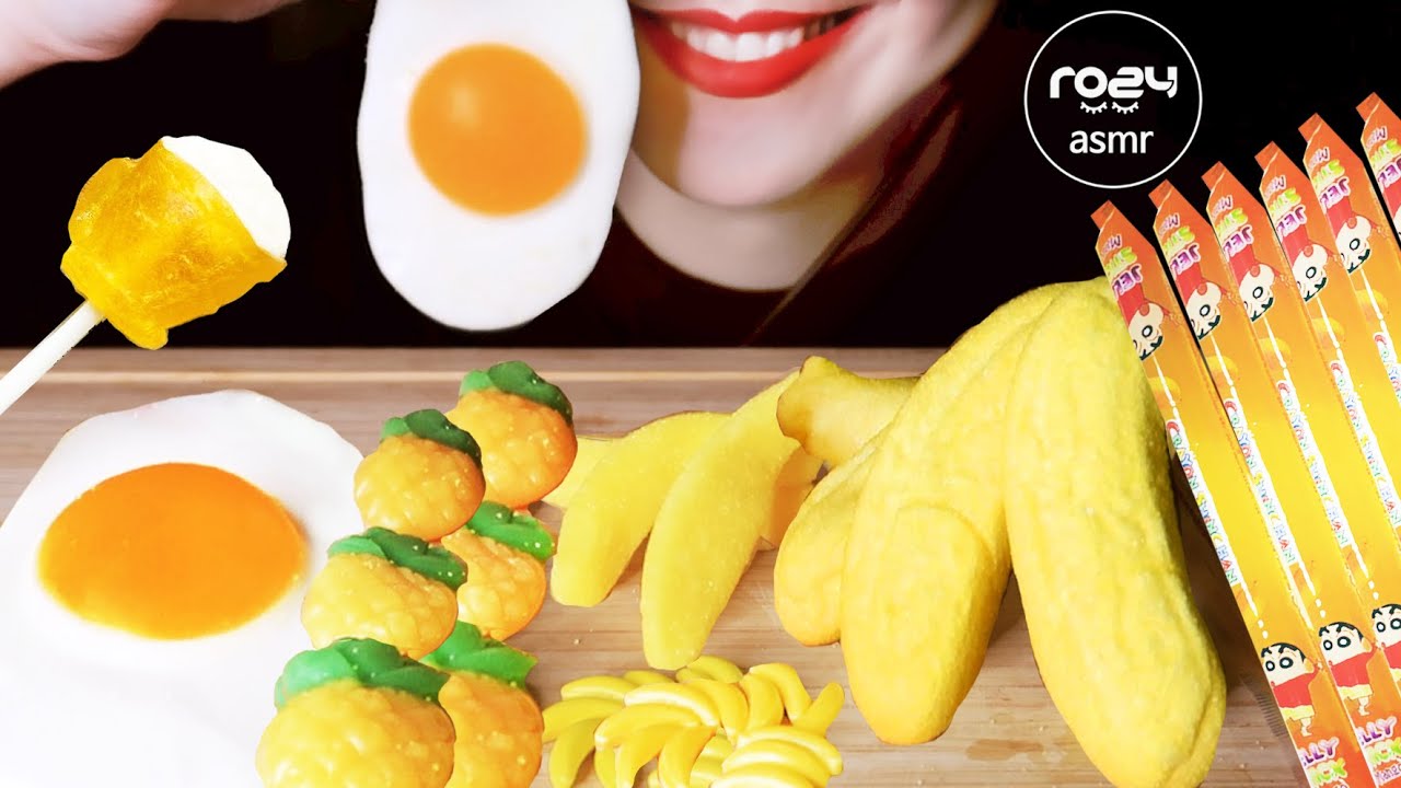 ASMR MUKBANG, EGG GUMMY,JELLY NOODLES,BANANA MARSHMALLOWS,젤리국수,과일젤리,바나나