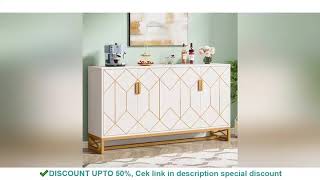 Tribesigns 59" White Gold Buffet Cabinet with Storage Kitchen Sideboard Storage Cabinet