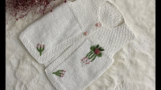 Kurdele Nakışlı Pirinç Örgüsü Kız Bebek Yeleği- Bölüm1Ribbon Embroidered Baby Girl Vest-Part 1