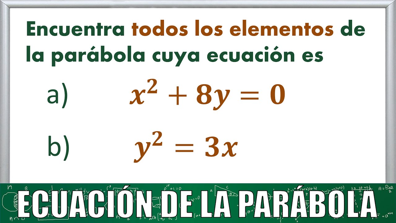 42. Encontrar TODOS los elementos de una parábola con vértice en el origen. Ejercicio 5 y 6