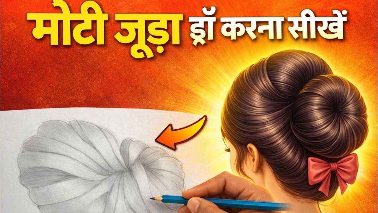 How to draw realistic hair and Bun | Bal ka sketch aur Juda Banane sikhe step by step 